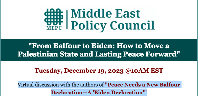 From Balfour to Biden: How to Move a Palestinian State and Lasting Peace Forward