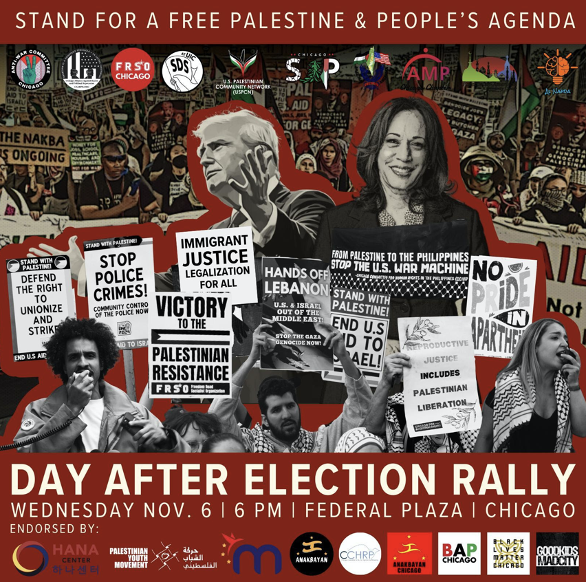 Chicago Actions: Post Election Protest Nov 6th | Cancel zionist Rapaport & Protest Nov 8th