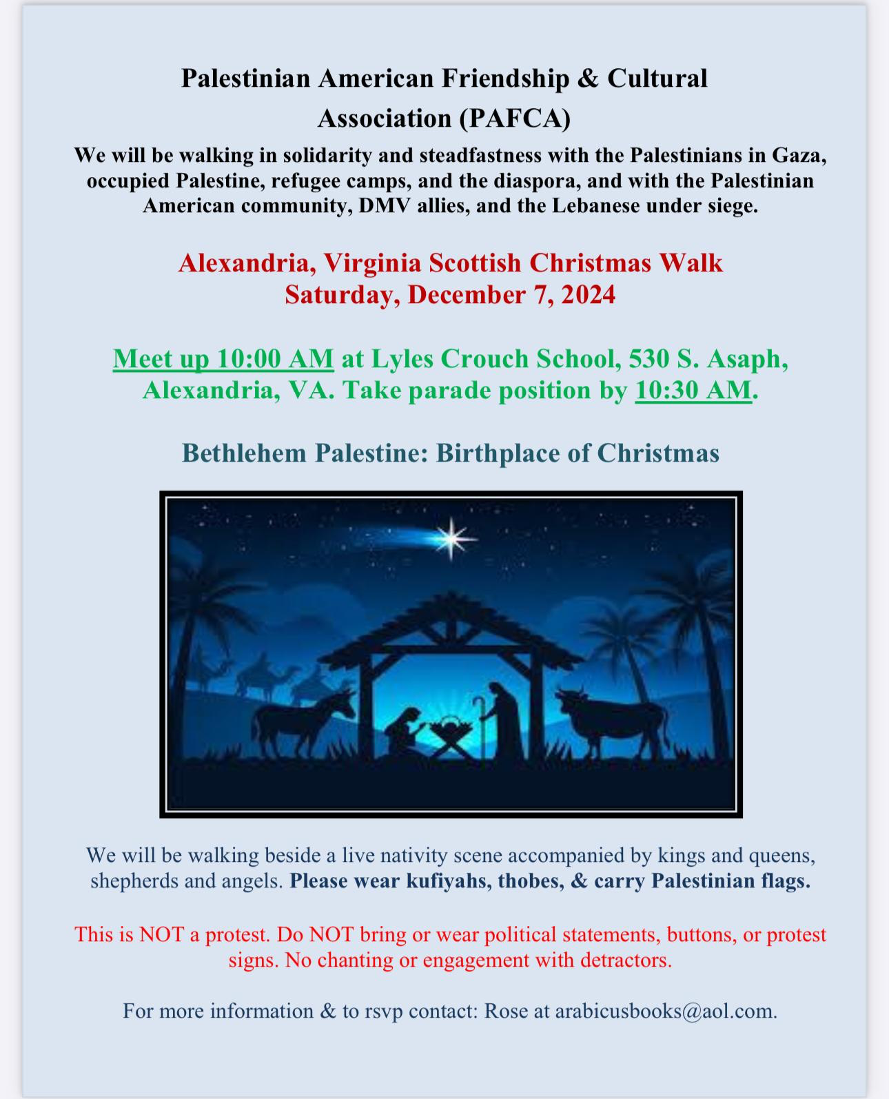 Palestinian American Friendship & Cultural Association (PAFCA) Scottish Christmas Walk